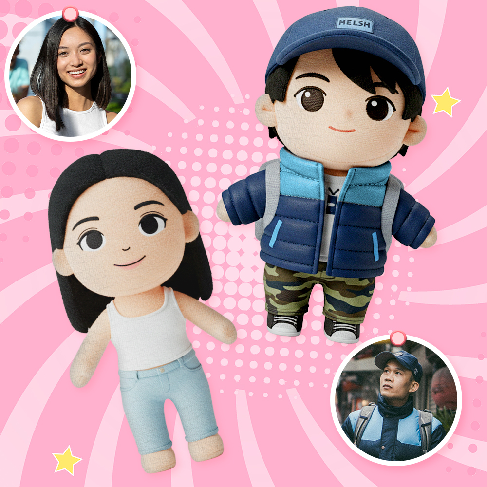 カスタム写真ぬいぐるみ人形キーチェーンパーソナライズされた漫画ミニミーぬいぐるみキーチェーンカップルへの記念日の贈り物