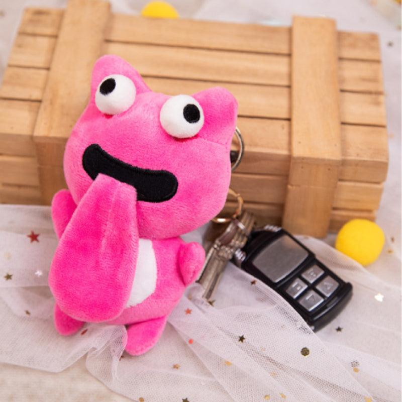 かわいいカエルのぬいぐるみキーホルダー 面白い舌を出すカエルの