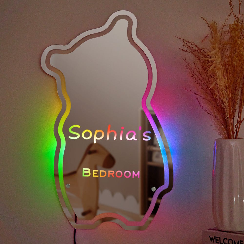 Custom Mirror Light Personalized Name Bear Children's Gift