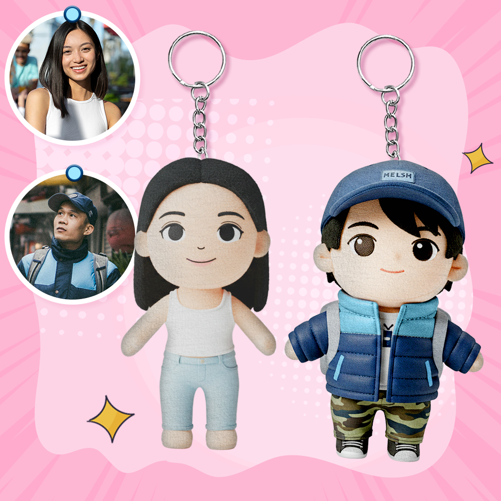 カスタム写真ぬいぐるみ人形キーチェーンパーソナライズされた漫画ミニミーぬいぐるみキーチェーンカップルへの記念日の贈り物
