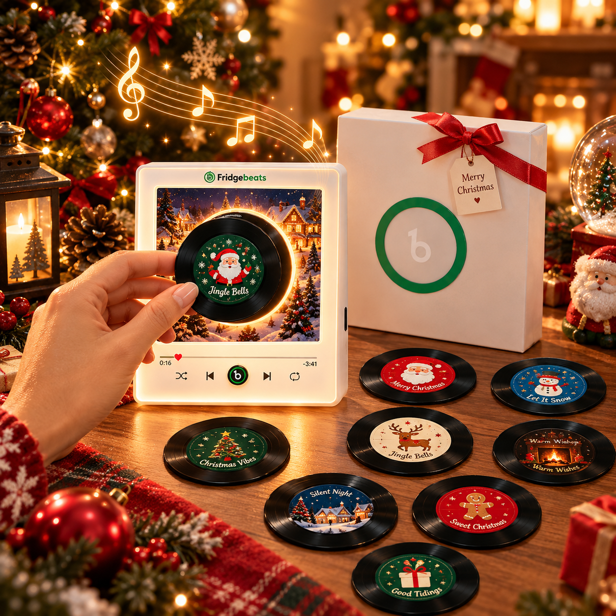 クリスマスギフト パーソナライズされた写真と音楽 回転レコード付きビニール製冷蔵庫マグネット - ダイナミック LED ライト付きカスタムレコード Fridgebeats V6.0