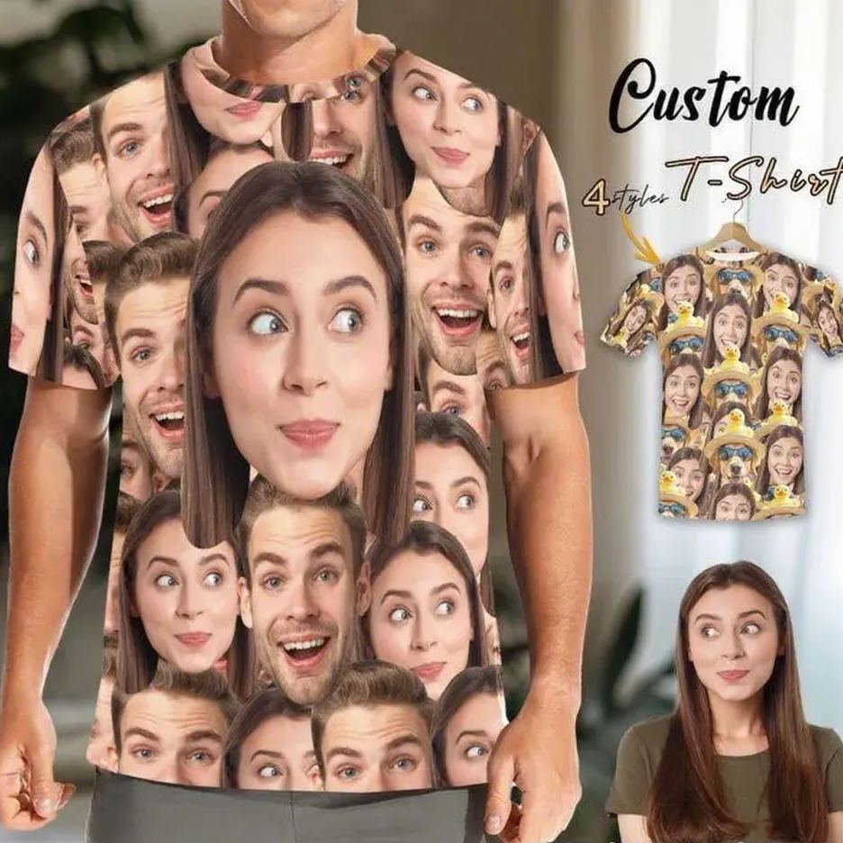 男性用パーソナライズフェイスtシャツ,カスタムファミリーフェイスシャツ,男性用パーソナライズフォトシャツ,父の日ギフト,全面フェイスtシャツ