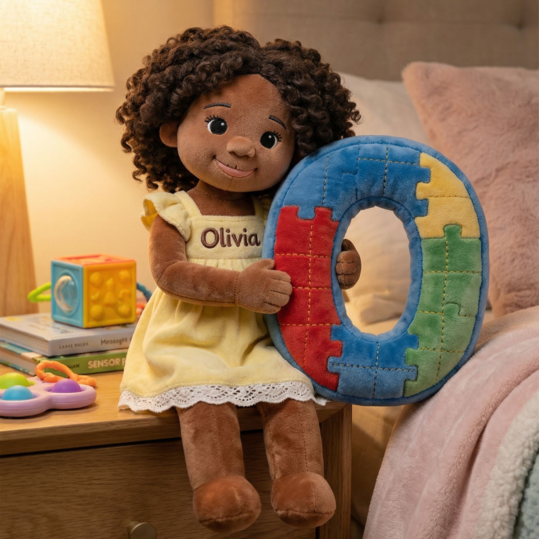 あらゆる写真をカスタマイズ - コミュニケーションの方法は人それぞれ - パーソナライズされた自閉症啓発プレミアムフェイクファー枕