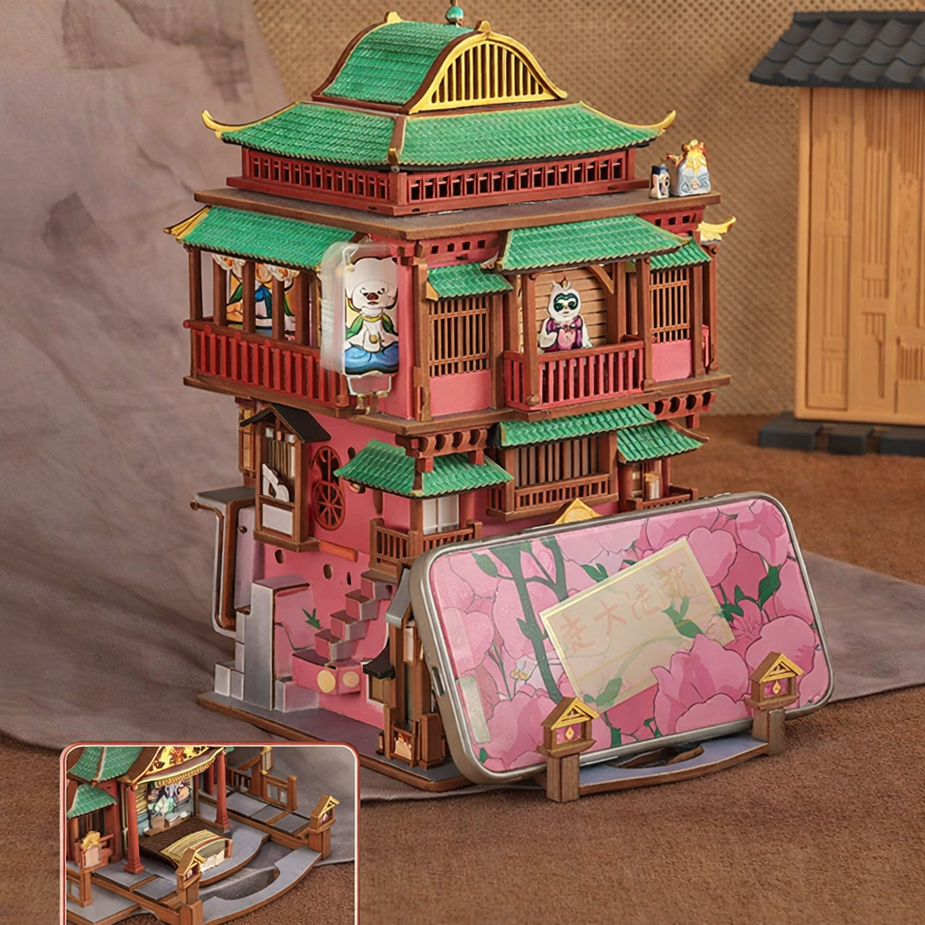 温泉物語ミニチュアクラフトキット:自動開閉スマート収納付き温泉ジオラマdiy