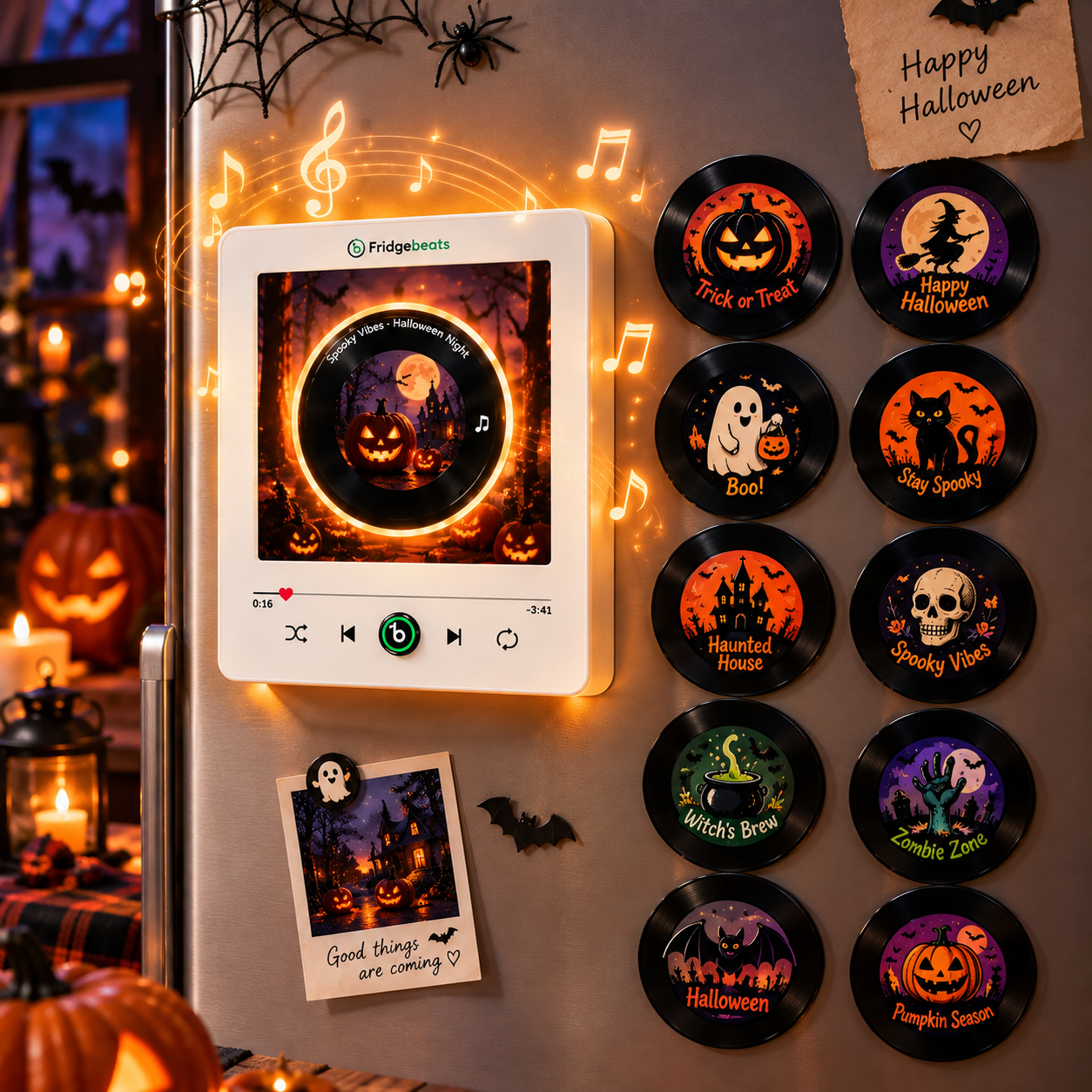 ハロウィン NFC 音楽冷蔵庫マグネットセット - キッチンの装飾とギフト用の不気味な雰囲気のプレイリスト