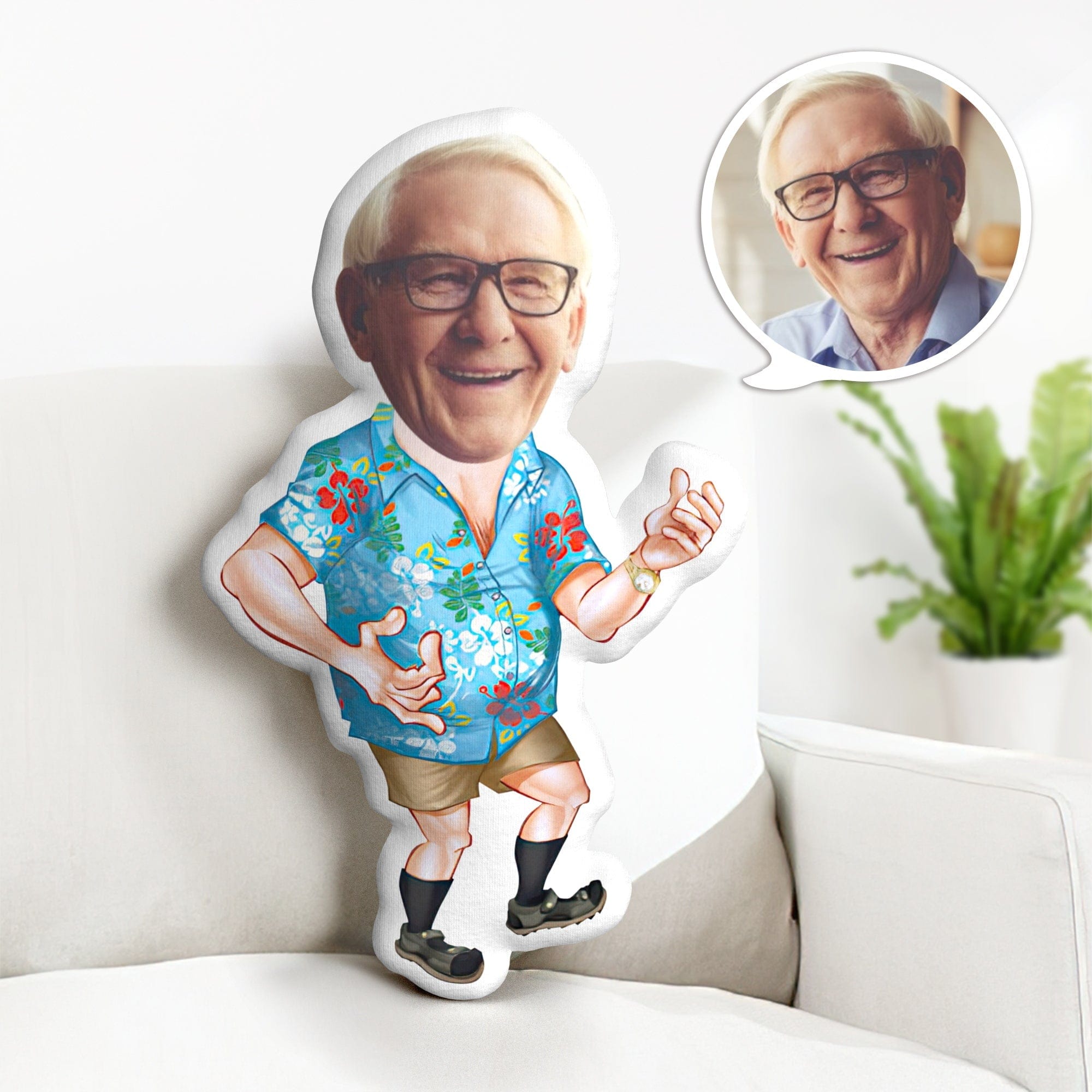 Fathers Day Face Pillow Custom Minime Throw Pillow Personalized Gifts for Dad - Hawaii Shirt Man