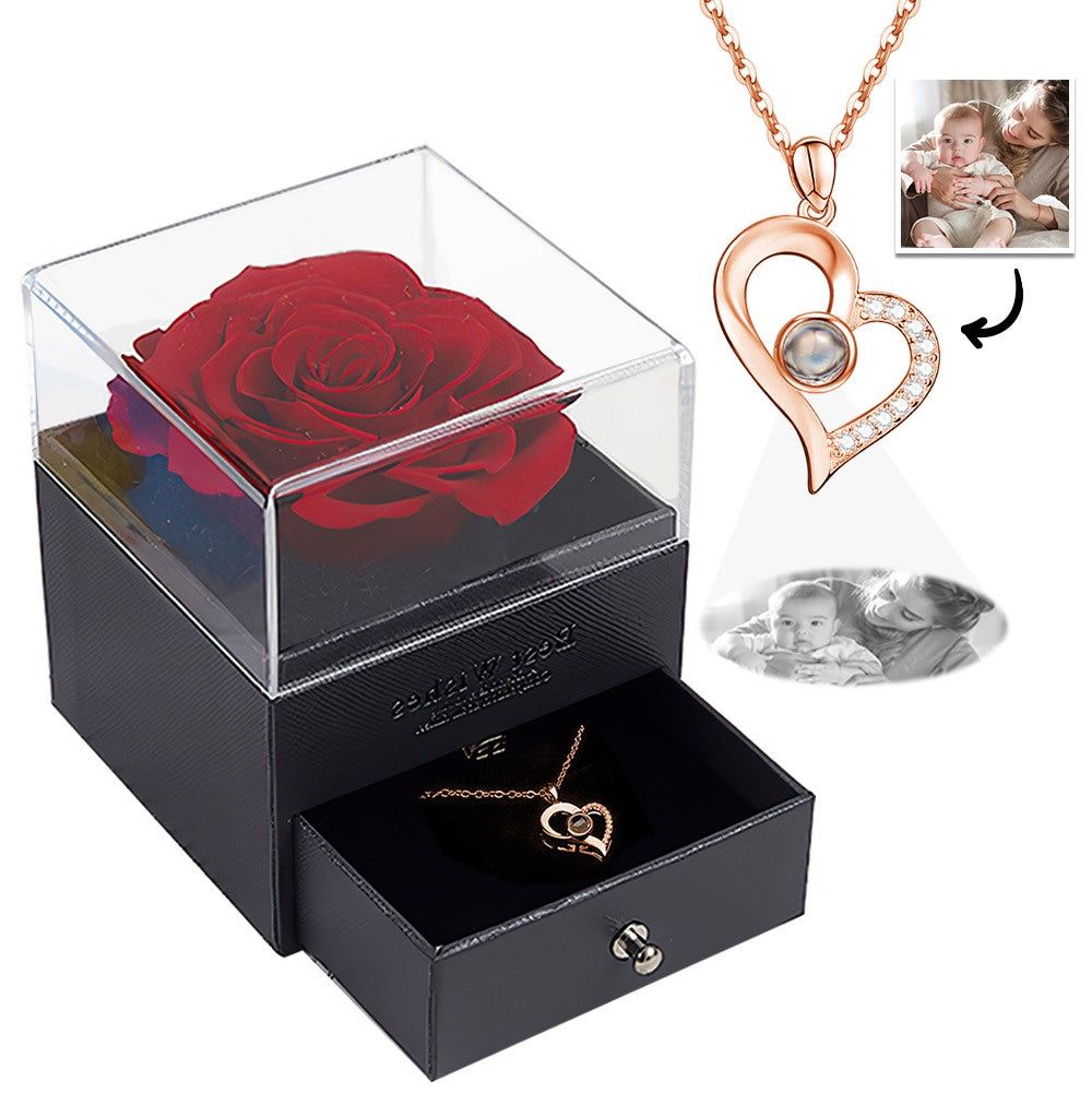 Personalized Projection Necklace With Eternal Flower Jewelry Box Photo Necklace - 2 Colors