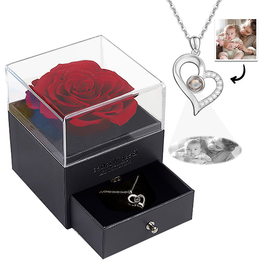 Personalized Projection Necklace With Eternal Flower Jewelry Box Photo Necklace - 2 Colors