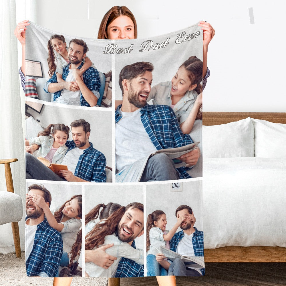 Father's Day Blankets Photo Collage Blankets Soft Flannel Gifts for Dad - Up to 9 Photos