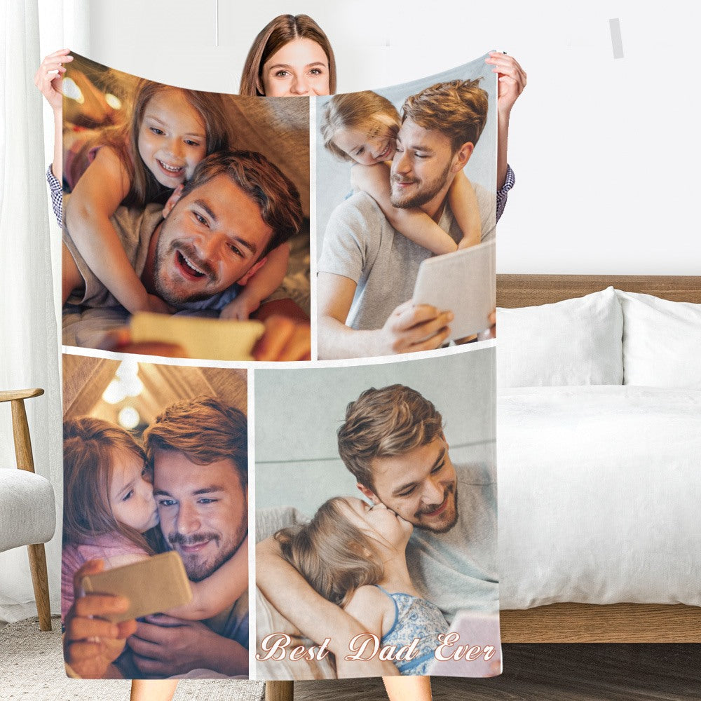 Father's Day Blankets Personalized Photo Collage Blanket Soft Flannel Gift for Dad - Heart