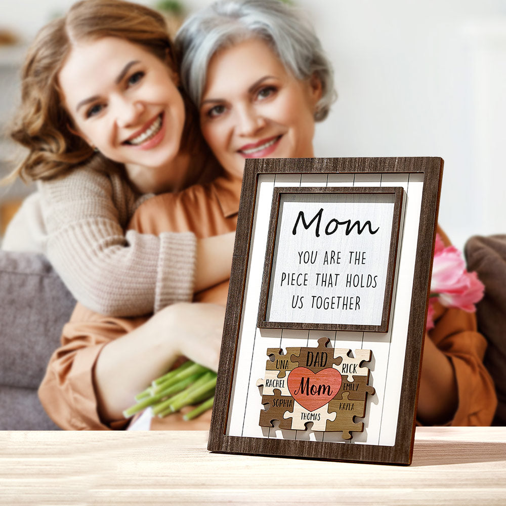 Personalized Mom Puzzle Plaque You Are the Piece That Holds Us Together Custom Family Member Puzzle Sign Mother's Day Gift