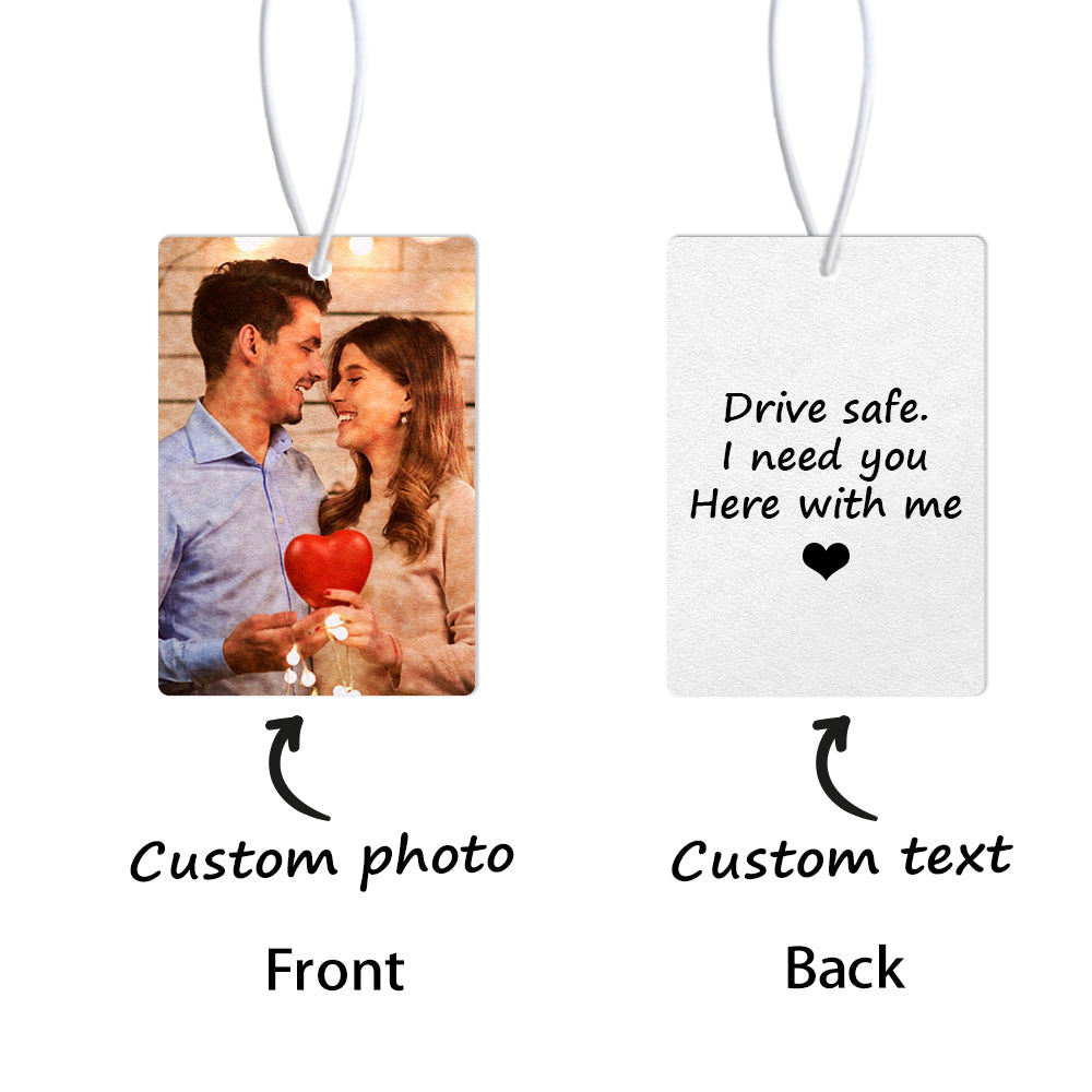 Custom Car Air Freshener with Photo and Text Rearview Mirror Ornament Drive Safe Gifts for Him