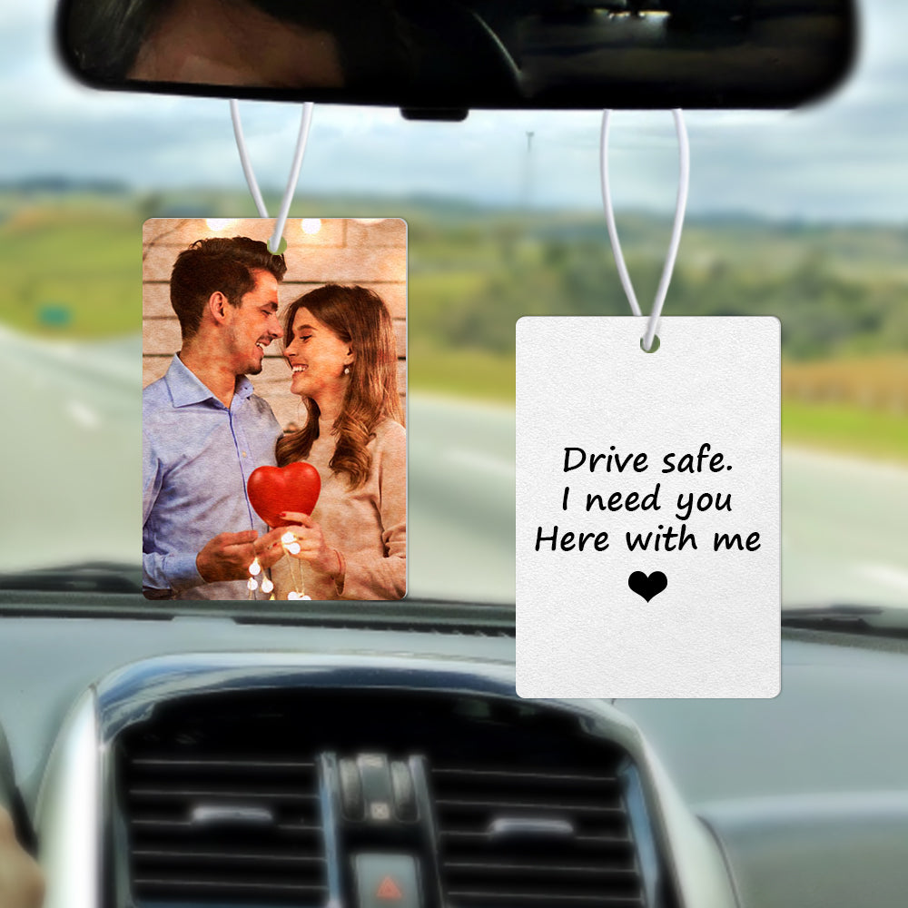 Custom Car Air Freshener with Photo and Text Rearview Mirror Ornament Drive Safe Gifts for Him