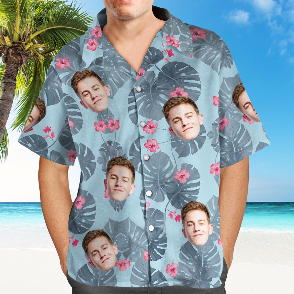 Personalized Men's Face Hawaiian Shirts Vacation Party Gifts - Leaves