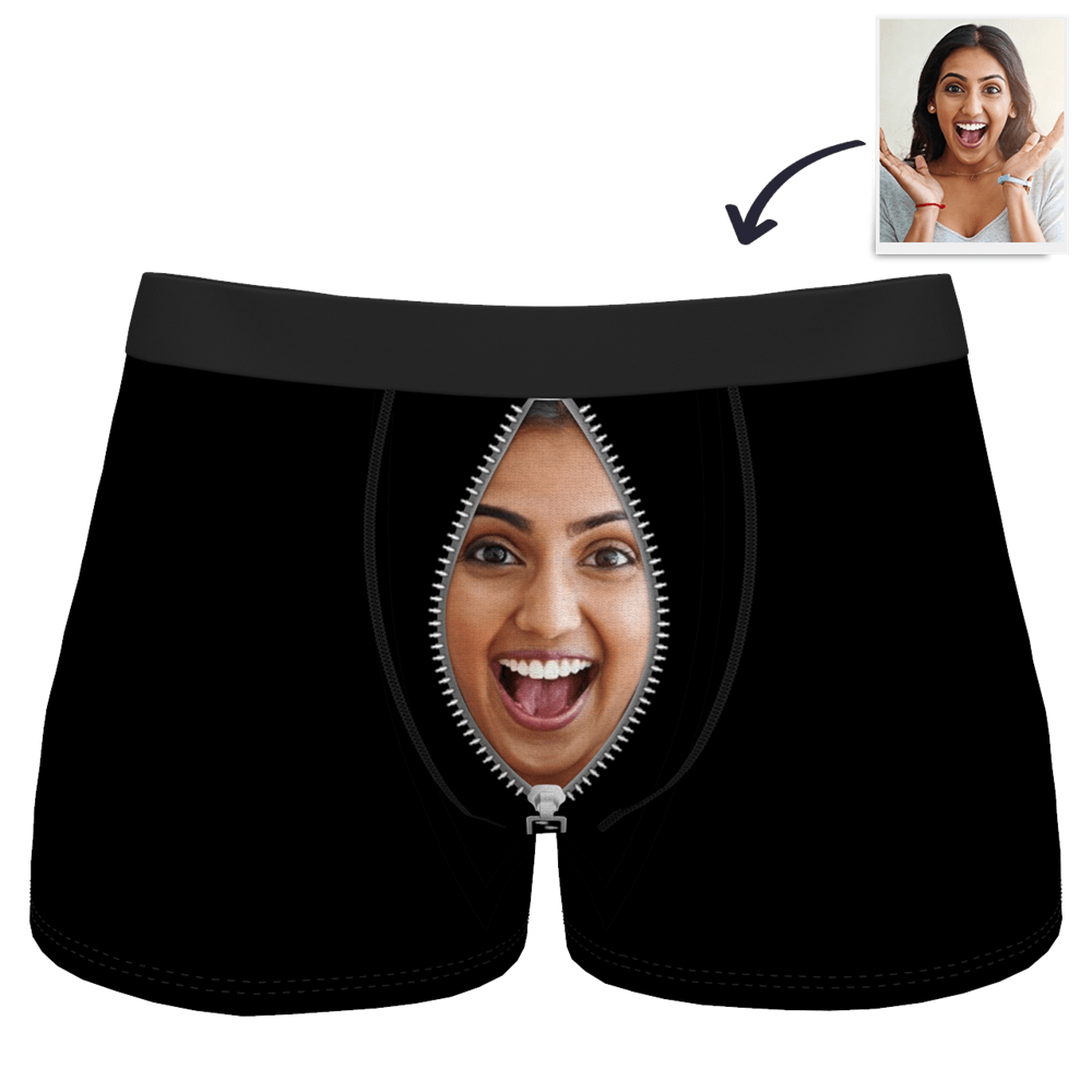 Funny Gift For Boyfriend Custom Boxer -  Zip Face Valentine's Gifts