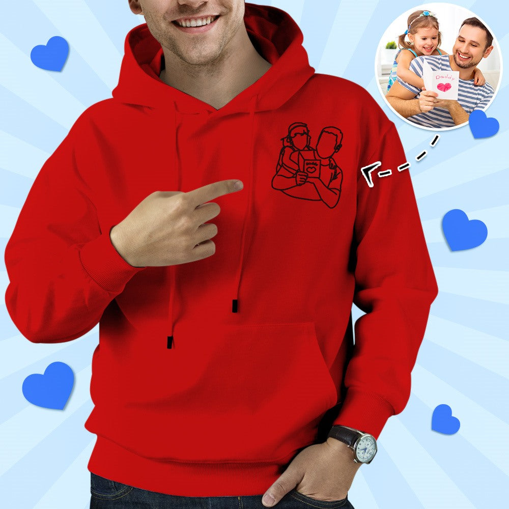 Father's Day Gifts Custom Embroidered Custom Photo Hoodie Pocket Outline Photo Sweatshirt Gifts for Dad