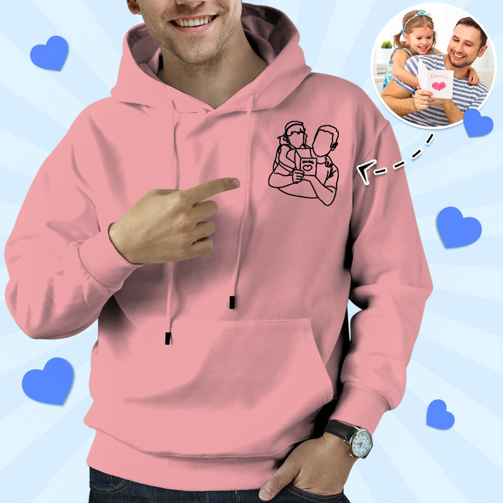 Father's Day Gifts Custom Embroidered Custom Photo Hoodie Pocket Outline Photo Sweatshirt Gifts for Dad