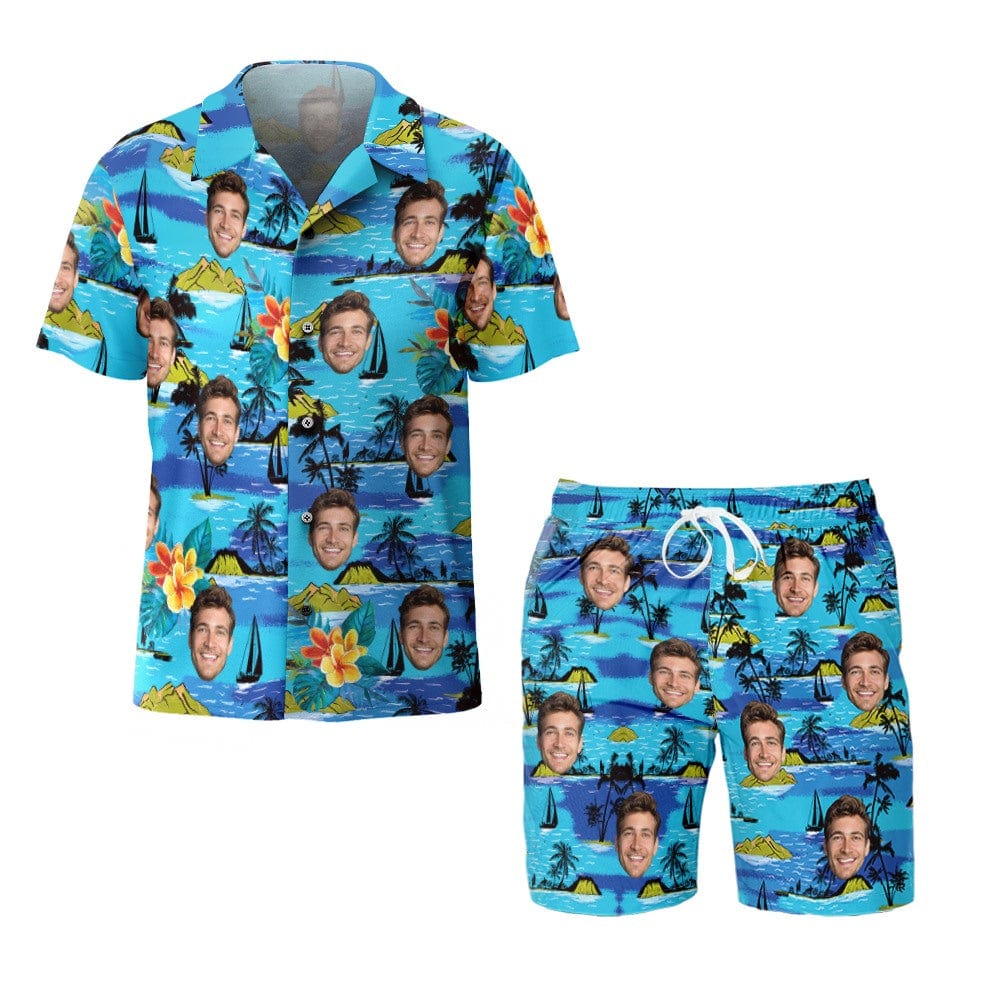 Vice City Custom Face Hawaiian Shirt And Beach Shorts Set Personalized Men's Photo Gang Style Set Vacation Party Gift