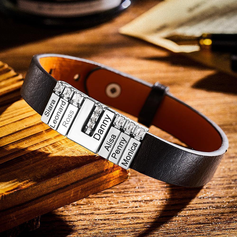 Men's Personalized Leather Bracelet With Adjustable Diamond Beads, Perfect Gift For Father's Day Anti-oxidation Stainless Steel