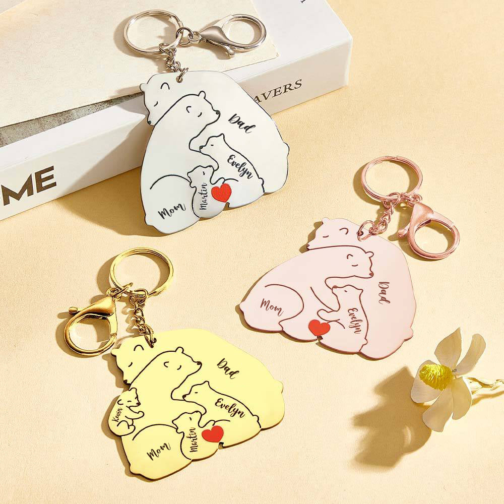 Personalized Engraved Papa Mama Bear Keychain Family Keepsake Gift for Dad Mom