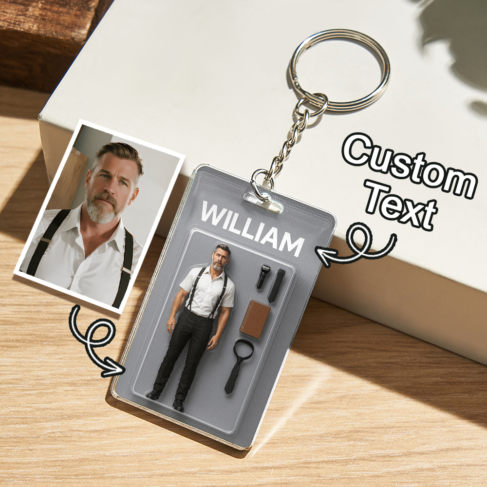 Fully Body Customizable Action Figure Pack Packaging Toy Box Style Art Gift Personalised 2D Printing Acrylic Keychain Gift for Him