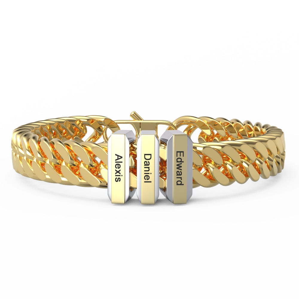 Personalized Engraved Bracelet Custom Gift for Dad 1-3 Charms-Gold