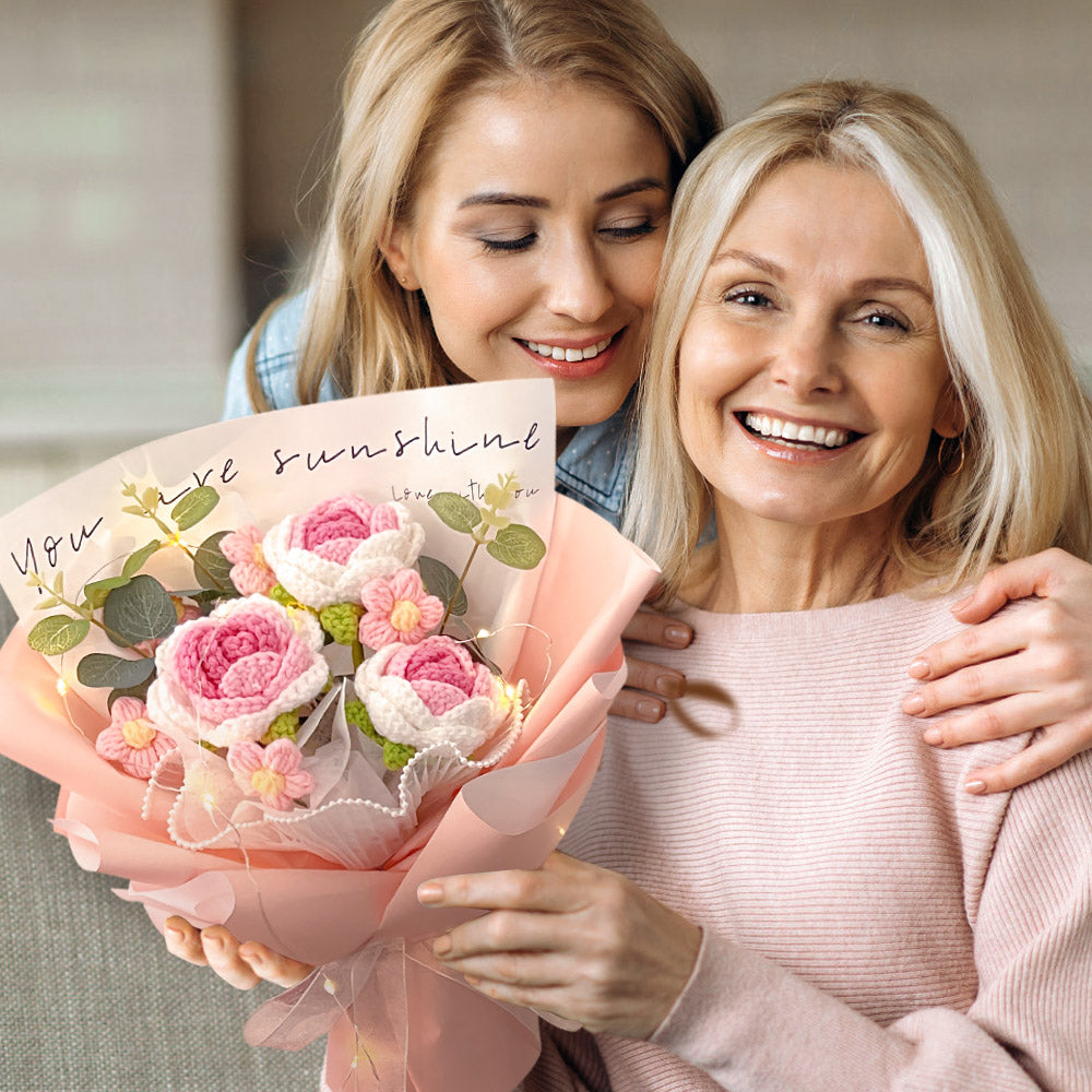 Mother's Day Gifts Crochet Flowers Bouquet Handmade Knitted Roses Bouquet Gifts