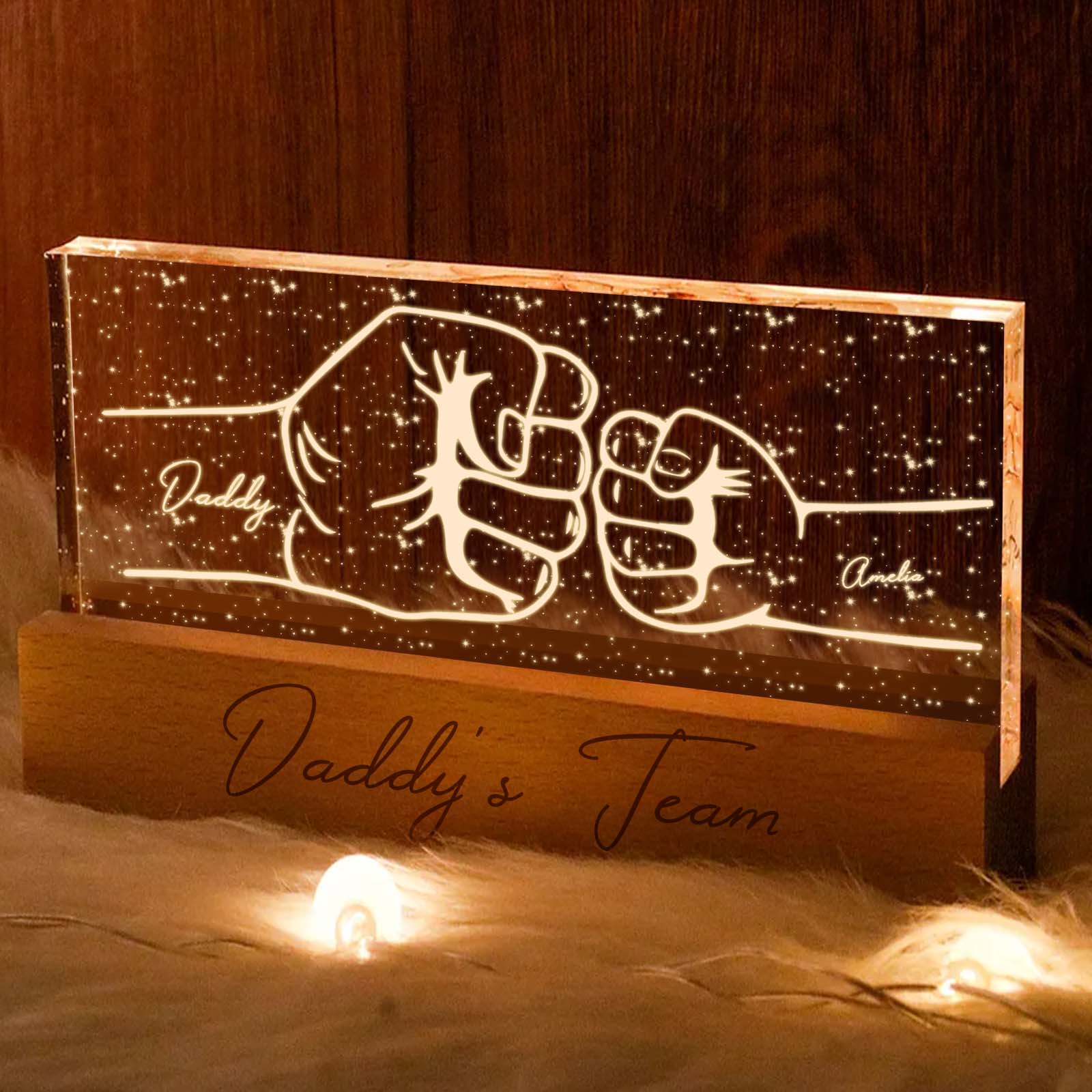 Custom Acrylic LED Night Light Personalized Daddy's Team Fist Bump Father's Day Gift