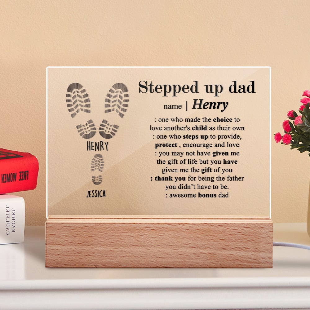 Father's Day Gifts Custom Acrylic Lamp With Names Engraved Night Light Gifts for Step Father