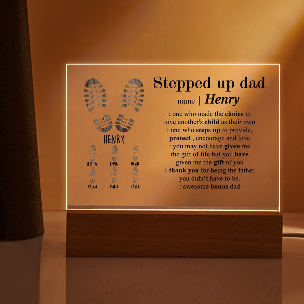 Father's Day Gifts Custom Acrylic Lamp With Names Engraved Night Light Gifts for Step Father