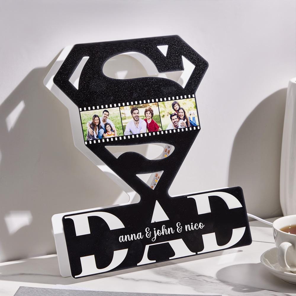 Personalized Names Father's Day Super Dad  Photo Acrylic Lamp