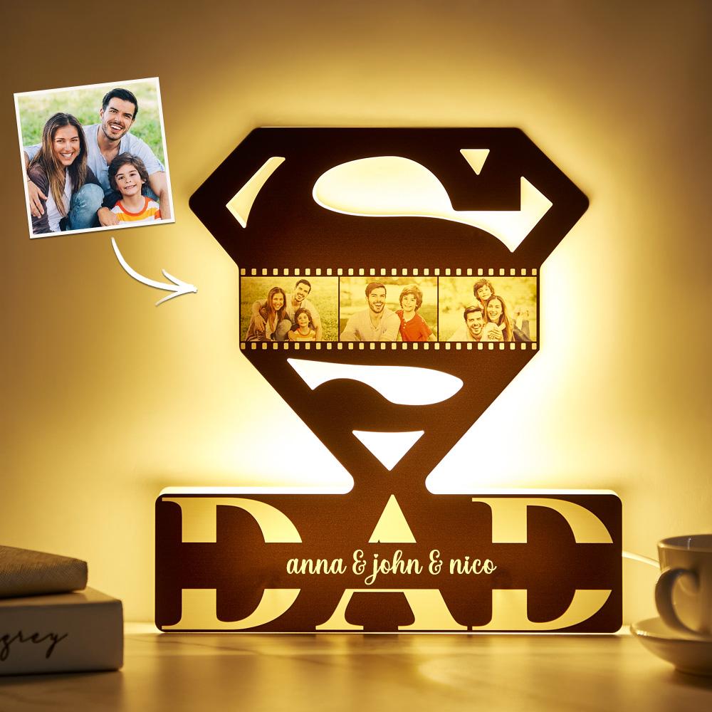 Personalized Names Father's Day Super Dad  Photo Acrylic Lamp