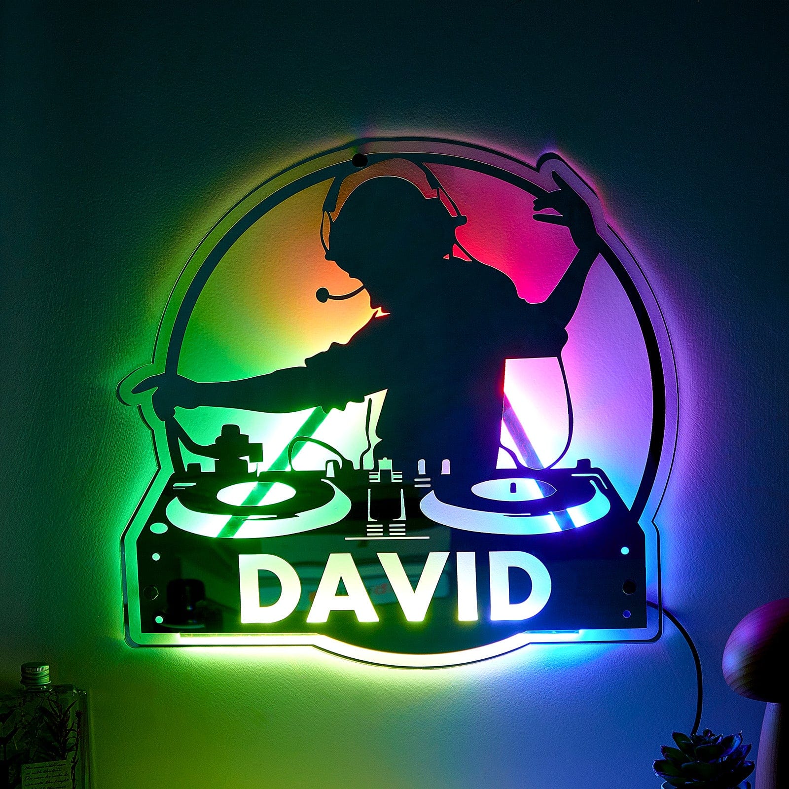 Custom DJ Player Mirror Light with Name Personalized Gift for Music Lover