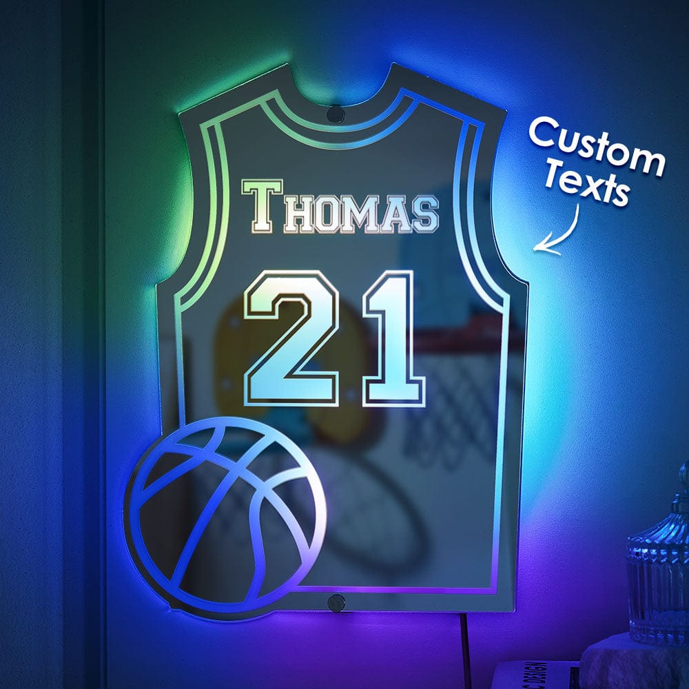 Custom Basketball Jersey Mirror Light with Name and Number Personalized Gift for Basketball Lover