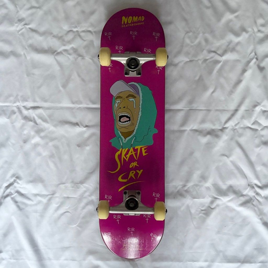 Nomad “Skate or Cry” 8.0” x 31.75” Custom Skateboard Complete-Halfpiped