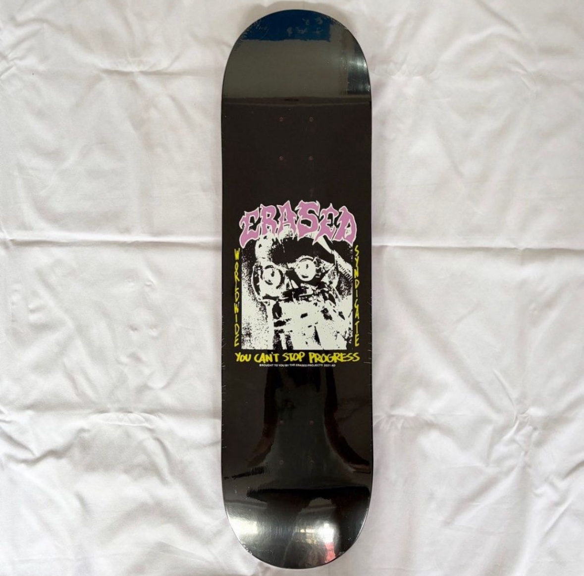Erased “You Can’t Stop Progress” 8.0” x 31.4”/ 8.25” x 31.5” Skateboard Deck