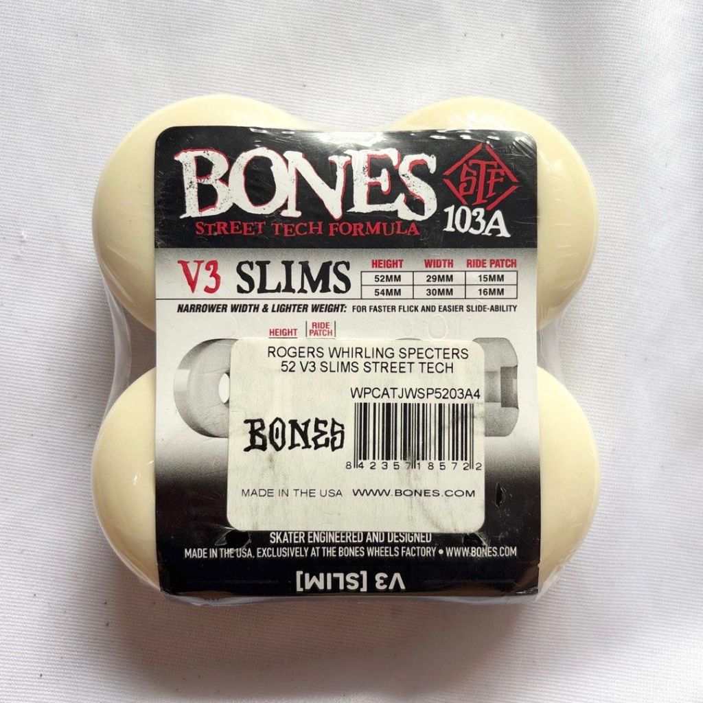 Bones “Whirling” 52mm 103a V3 Slims Street Tech Formula Skateboard Wheels-Halfpiped 