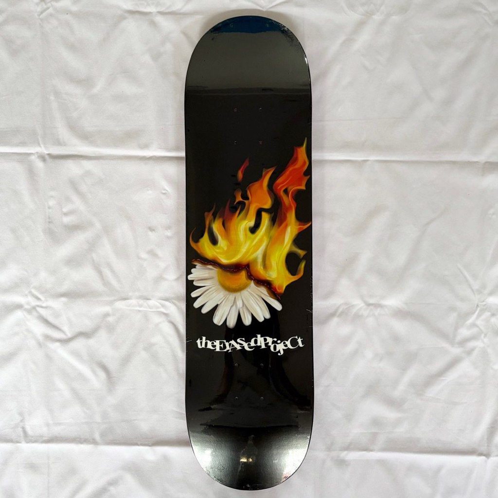 Erased “Burning Flower Black” 8.0” x 31.4” / 8.25” x 31.5” Skateboard Deck-Halfpiped