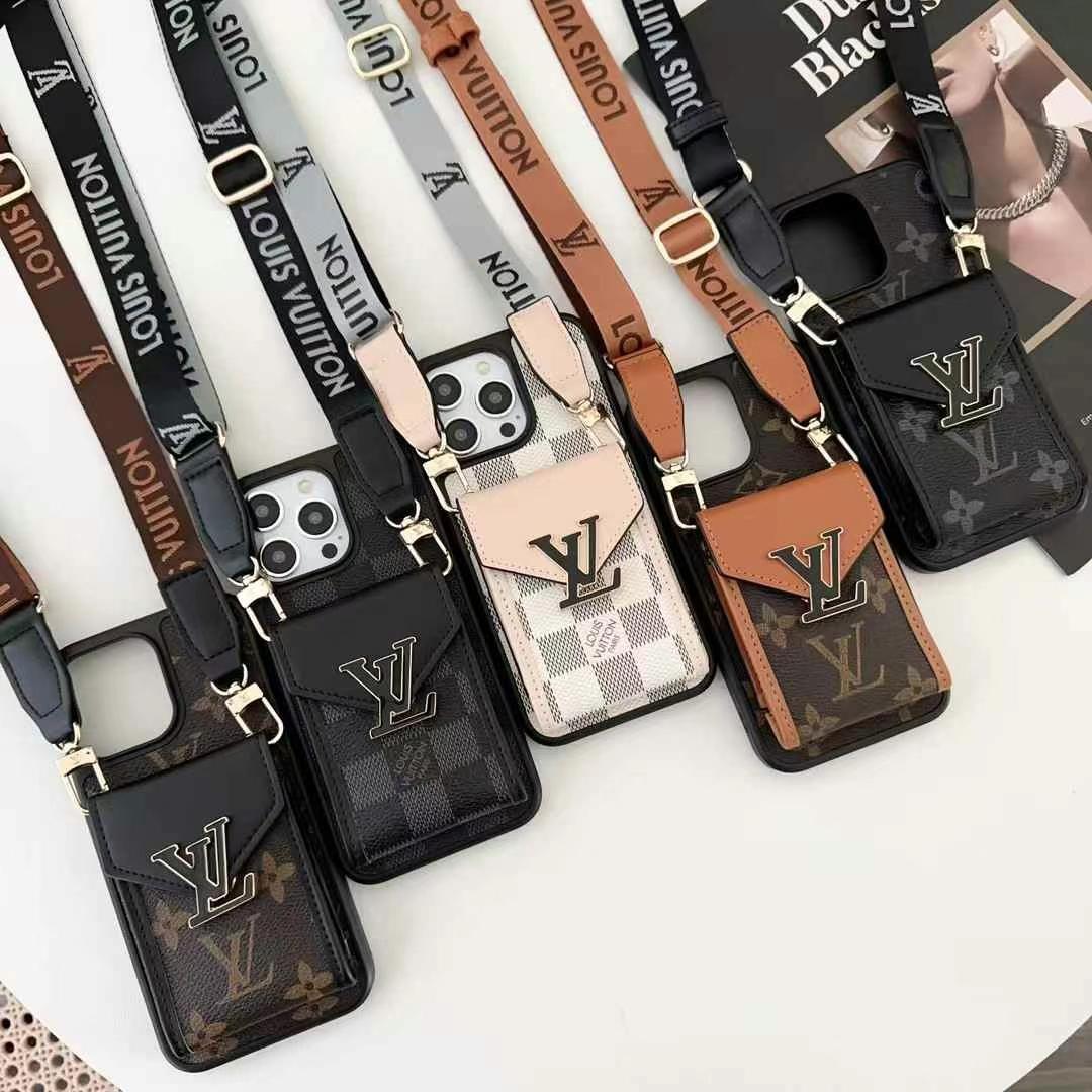 LV多色大LOGO手機卡包(帶專櫃背帶)-美觀與使用結合! 專櫃皮質製作,不與地攤貨比較!
