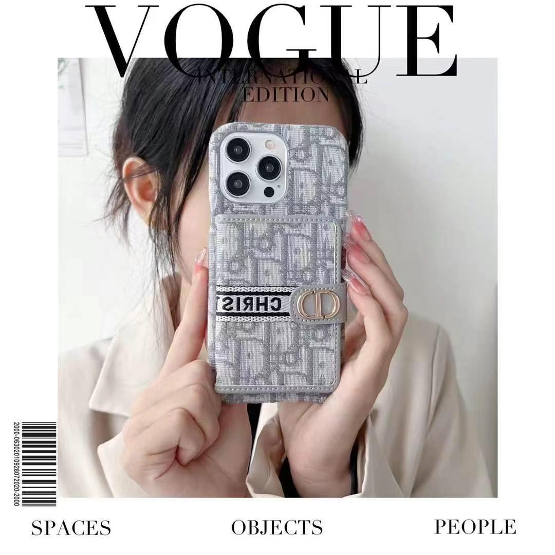 DIOR迪奧刺繡款手機卡包(帶背帶)-美觀與使用結合! 專櫃皮質製作,不與地攤貨比較!