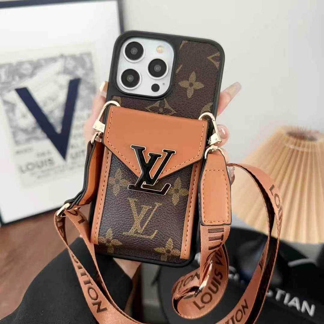 LV多色大LOGO手機卡包(帶專櫃背帶)-美觀與使用結合! 專櫃皮質製作,不與地攤貨比較!