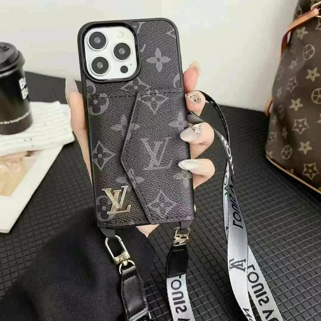 LV路易斯威登GUCCI經典老花手風琴手機卡包小LOGO(帶背帶)-美觀與使用結合! 專櫃皮質製作,不與地攤貨比較!