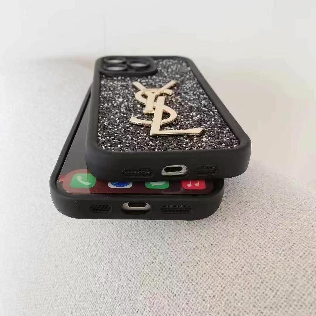 YSL聖羅蘭閃粉金屬手機殼(不帶手鏈)-美觀與使用結合! 專櫃皮質製作,不與地攤貨比較!