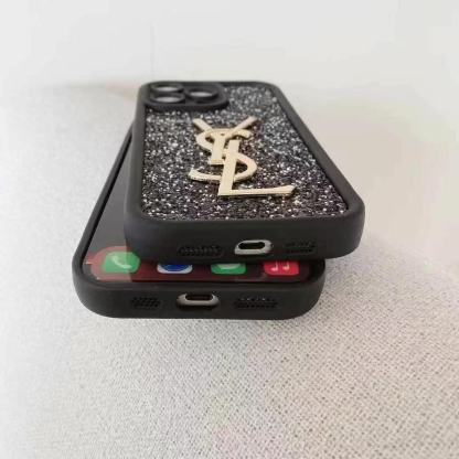 YSL聖羅蘭閃粉金屬手機殼（不帶手鏈）-美觀與使用結合！ 專櫃皮質製作，不與地攤貨比較！