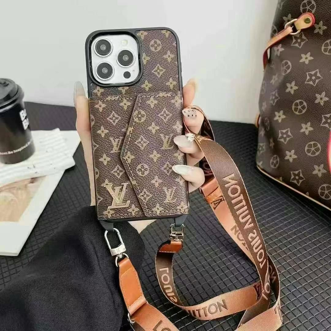 LV路易斯威登GUCCI經典老花手風琴手機卡包小LOGO(帶背帶)-美觀與使用結合! 專櫃皮質製作,不與地攤貨比較!