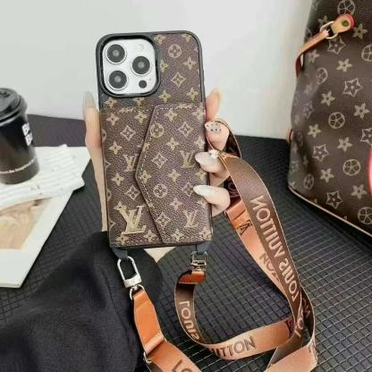 LV路易斯威登GUCCI經典老花手風琴手機卡包小LOGO（帶背帶）-美觀與使用結合！ 專櫃皮質製作，不與地攤貨比較！