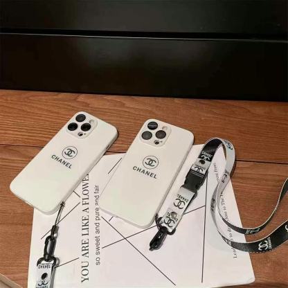 簡約CHANEL磨砂玻璃手機殼（帶背帶）-美觀與使用結合！ 專櫃皮質製作，不與地攤貨比較！