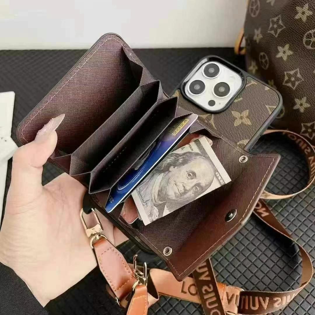 LV路易斯威登GUCCI經典老花手風琴手機卡包小LOGO(帶背帶)-美觀與使用結合! 專櫃皮質製作,不與地攤貨比較!