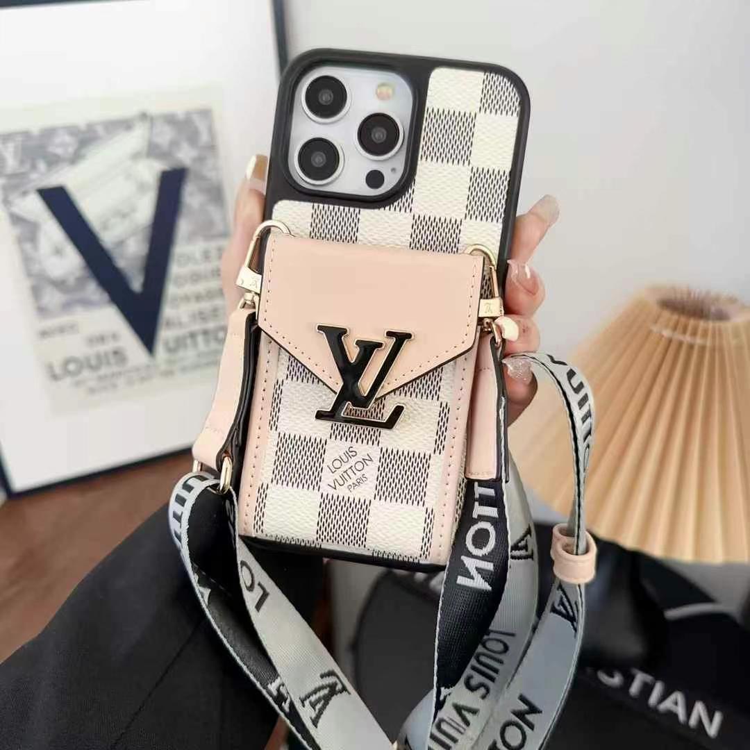 LV多色大LOGO手機卡包(帶專櫃背帶)-美觀與使用結合! 專櫃皮質製作,不與地攤貨比較!