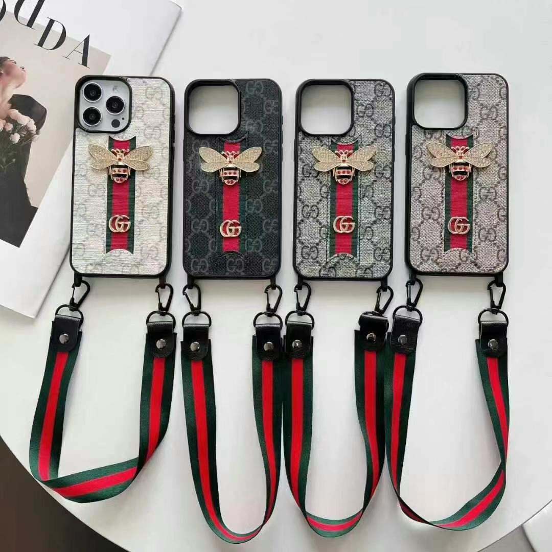 GUCCI古馳經典小蜜蜂手機殼(無背帶)-美觀與使用結合! 專櫃皮質製作,不與地攤貨比較!
